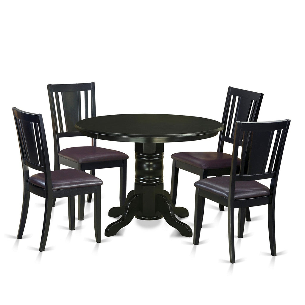 East West Furniture SHDU5-BLK-LC 5 Piece Dining Table Set for 4 Includes a Round Kitchen Table with Pedestal and 4 Faux Leather Kitchen Dining Chairs, 42x42 Inch, Black