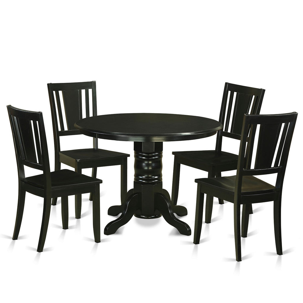 East West Furniture SHDU5-BLK-W 5 Piece Dining Table Set for 4 Includes a Round Kitchen Table with Pedestal and 4 Dinette Chairs, 42x42 Inch, Black