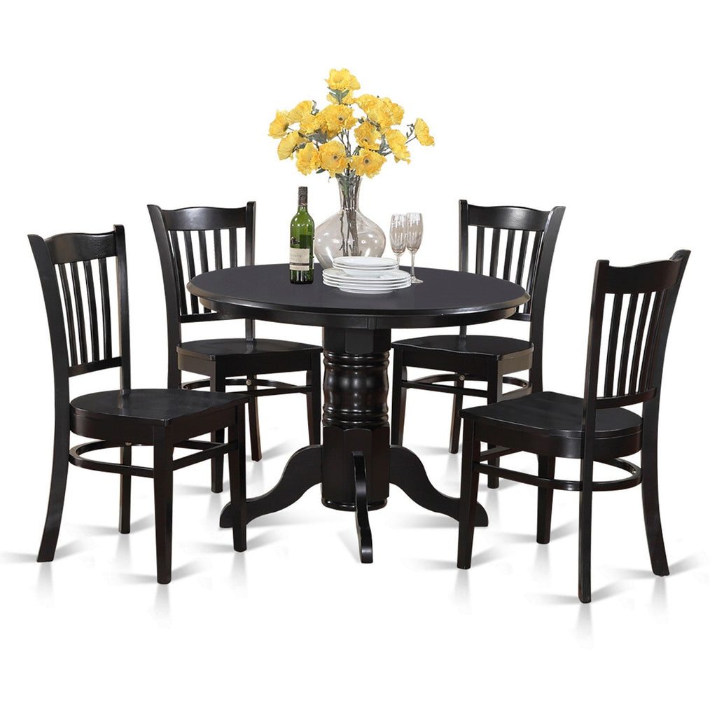 East West Furniture SHGR5-BLK-W 5 Piece Dinette Set for 4 Includes a Round Kitchen Table with Pedestal and 4 Dining Chairs, 42x42 Inch, Black