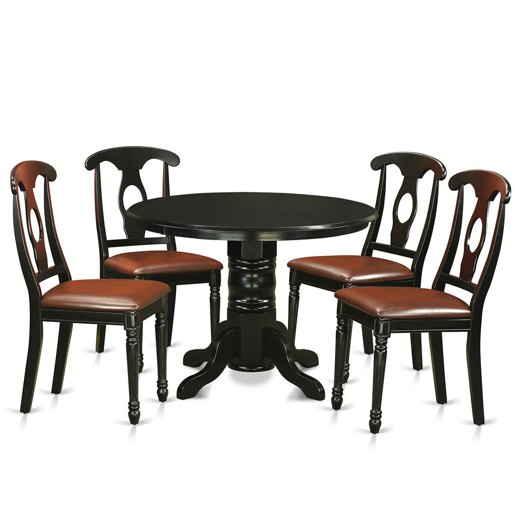 East West Furniture SHKE5-BLK-LC 5 Piece Modern Dining Table Set Includes a Round Kitchen Table with Pedestal and 4 Faux Leather Kitchen Dining Chairs, 42x42 Inch, Black