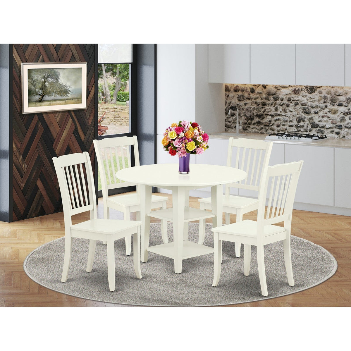 East West Furniture Dublin - Set da 3 pezzi con tavolo da cucina e sedie, composto da un tavolo rotondo con pieghe e 2 sedie da pranzo imbottite in tessuto di lino East West Furniture Dublin - Set da 3 pezzi con tavolo da cucina e sedie, composto da un tavolo rotondo con pieghe e 2 sedie da pranzo imbottite in tessuto di lino
