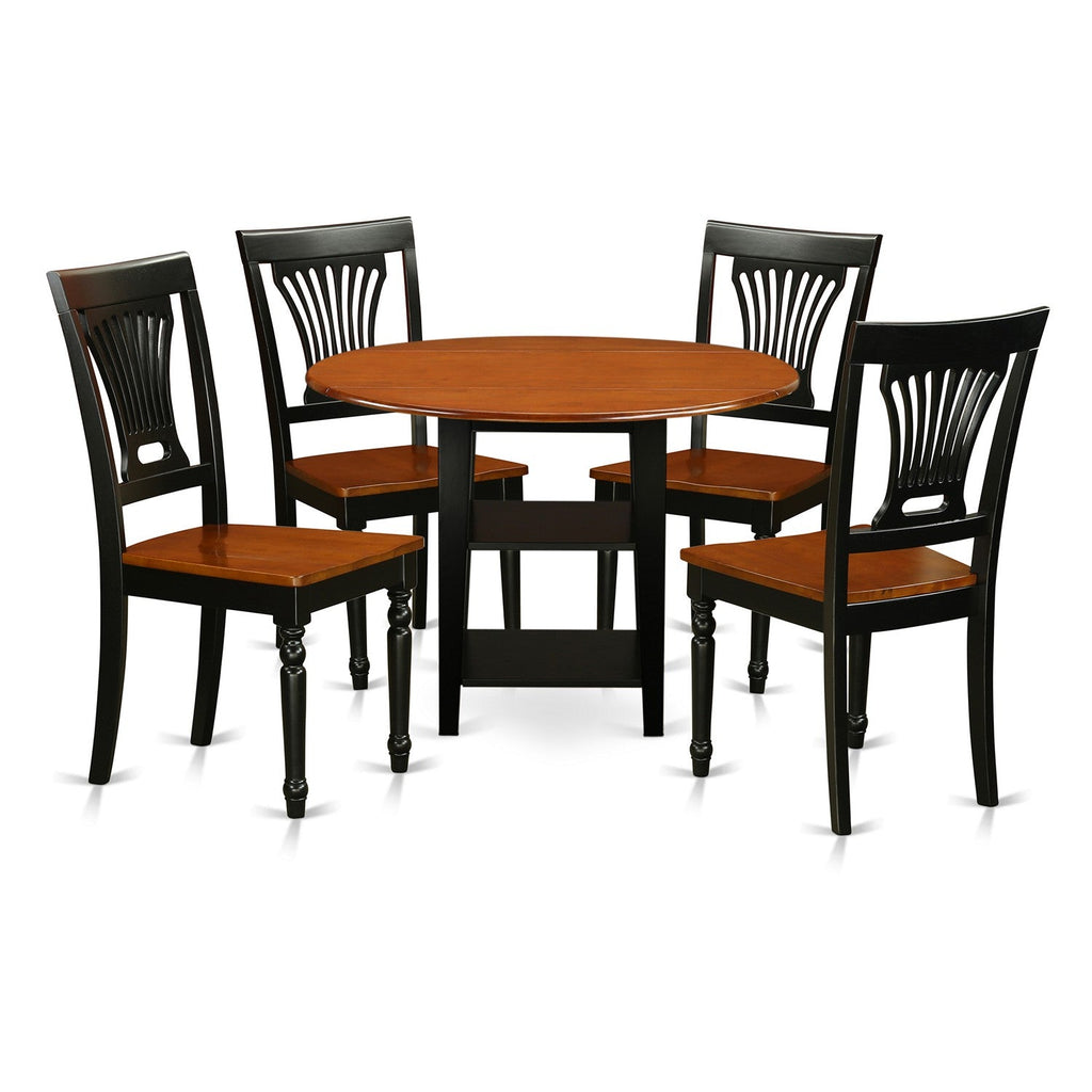 East West Furniture SUPL5-BCH-W 5 Piece Dining Set Includes a Round Dining Room Table with Dropleaf & Shelves and 4 Kitchen Chairs, 42x42 Inch, Black & Cherry