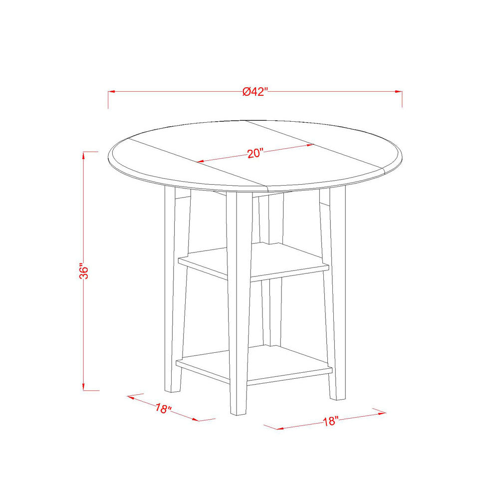 East West Furniture SUFA5H-BCH-W 5 Piece Kitchen Counter Height Dining Table Set Includes a Round Wooden Table with Dropleaf & Shelves and 4 Dining Chairs, 42x42 Inch, Black & Cherry