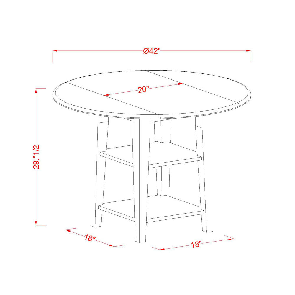 East West Furniture SUAN5-BCH-LC 5 Piece Kitchen Table Set Includes a Round Dining Room Table with Dropleaf & Shelves and 4 Faux Leather Upholstered Chairs, 42x42 Inch, Black & Cherry