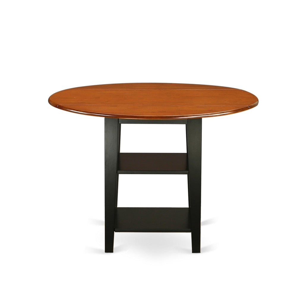 East West Furniture SUDO3-BCH-W 3 Piece Dining Set Contains a Round Dining Table with Dropleaf & Shelves and 2 Kitchen Chairs, 42x42 Inch, Black & Cherry