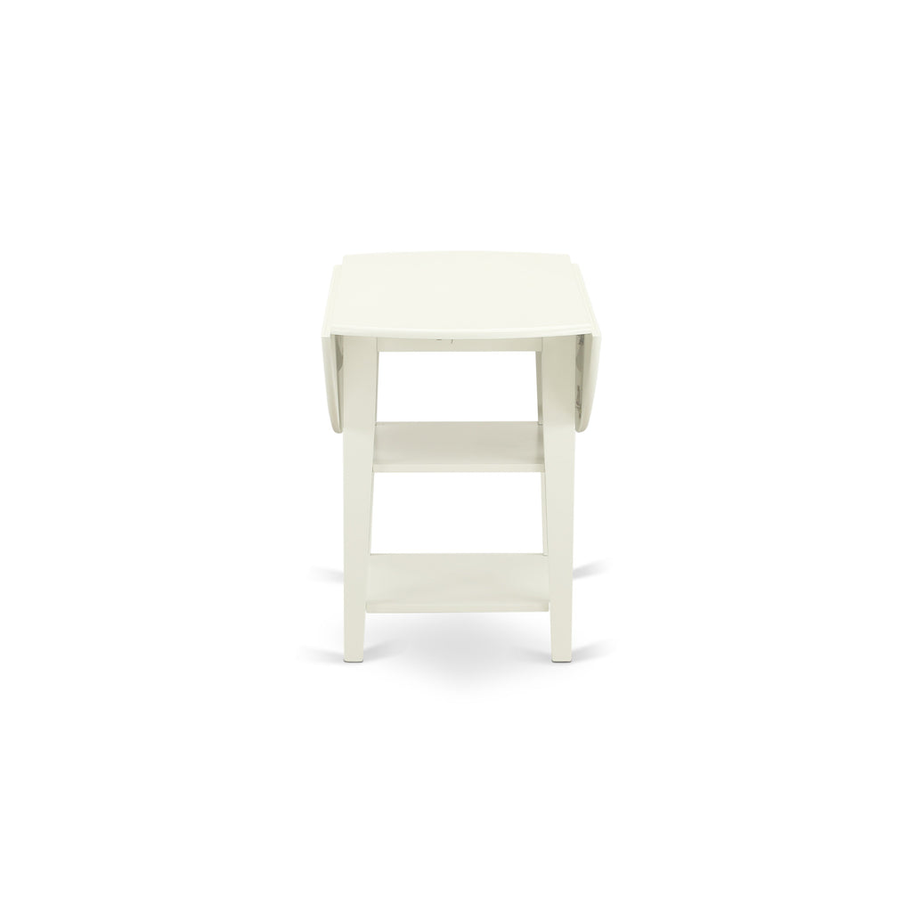 East West Furniture SULA5-LWH-06 5 Piece Dinette Set Includes a Round Dining Room Table with Dropleaf & Shelves and 4 Shitake Linen Fabric Upholstered Chairs, 42x42 Inch, Linen White