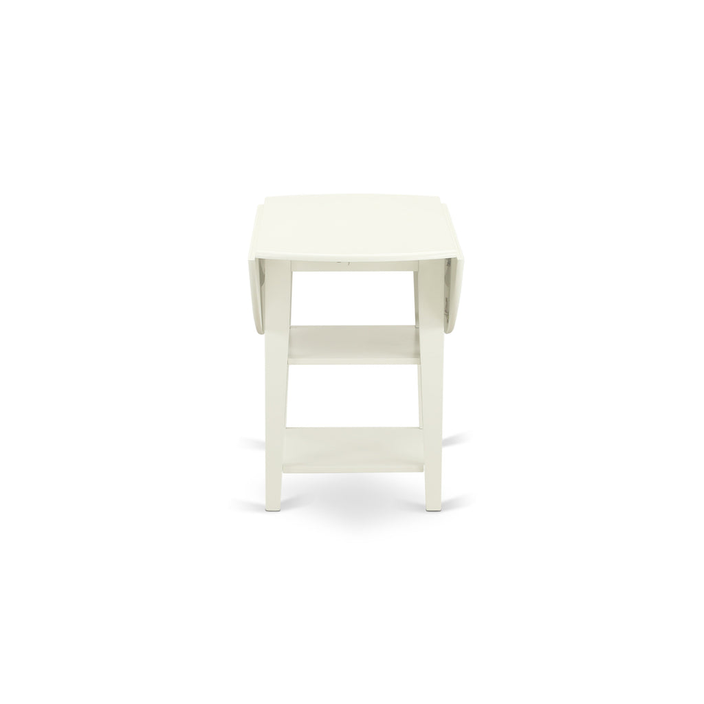 East West Furniture SUVA3-LWH-C 3 Piece Dinette Set for Small Spaces Contains a Round Dining Table with Dropleaf & Shelves and 2 Linen Fabric Dining Room Chairs, 42x42 Inch, Linen White