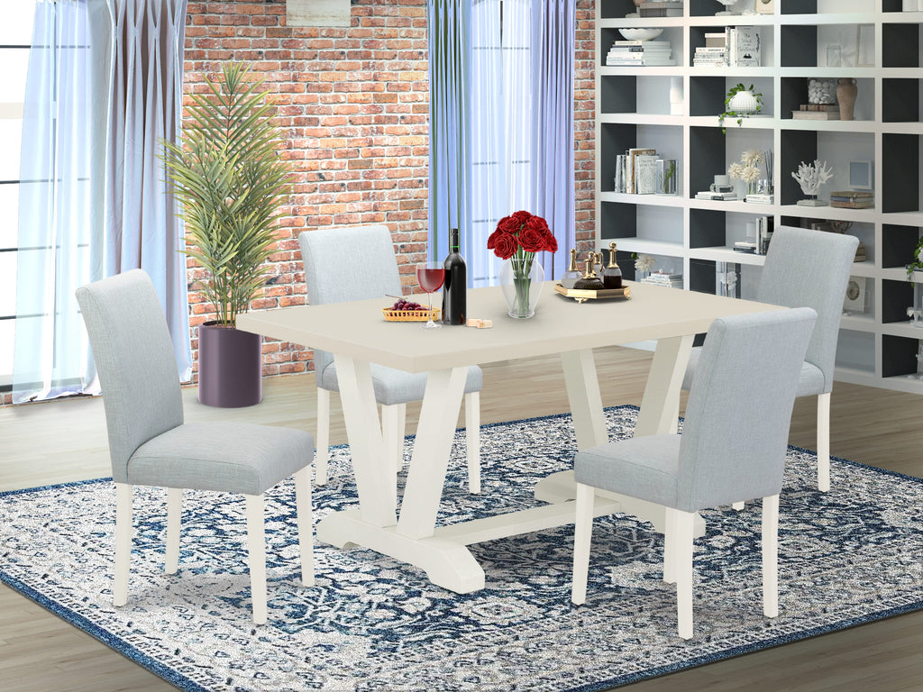East West Furniture V026AB015-5 5-Piece Dining Set Includes 4 Dining Room Chairs with Upholstered Seat and High Back and a Rectangular Dining Table - Linen White Finish