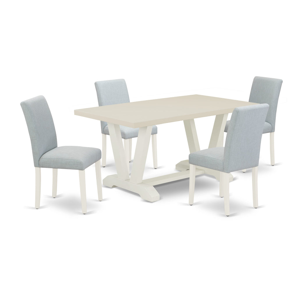 East West Furniture V026AB015-5 5-Piece Dining Set Includes 4 Dining Room Chairs with Upholstered Seat and High Back and a Rectangular Dining Table - Linen White Finish