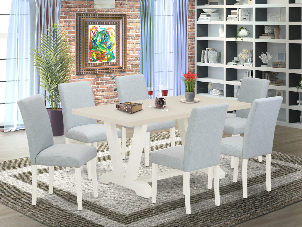 East West Furniture V026AB015-7 7-Piece Dinette Set Includes 6 Modern Chairs with Upholstered Seat and High Back and a Rectangular Wooden Dining Table - Linen White Finish