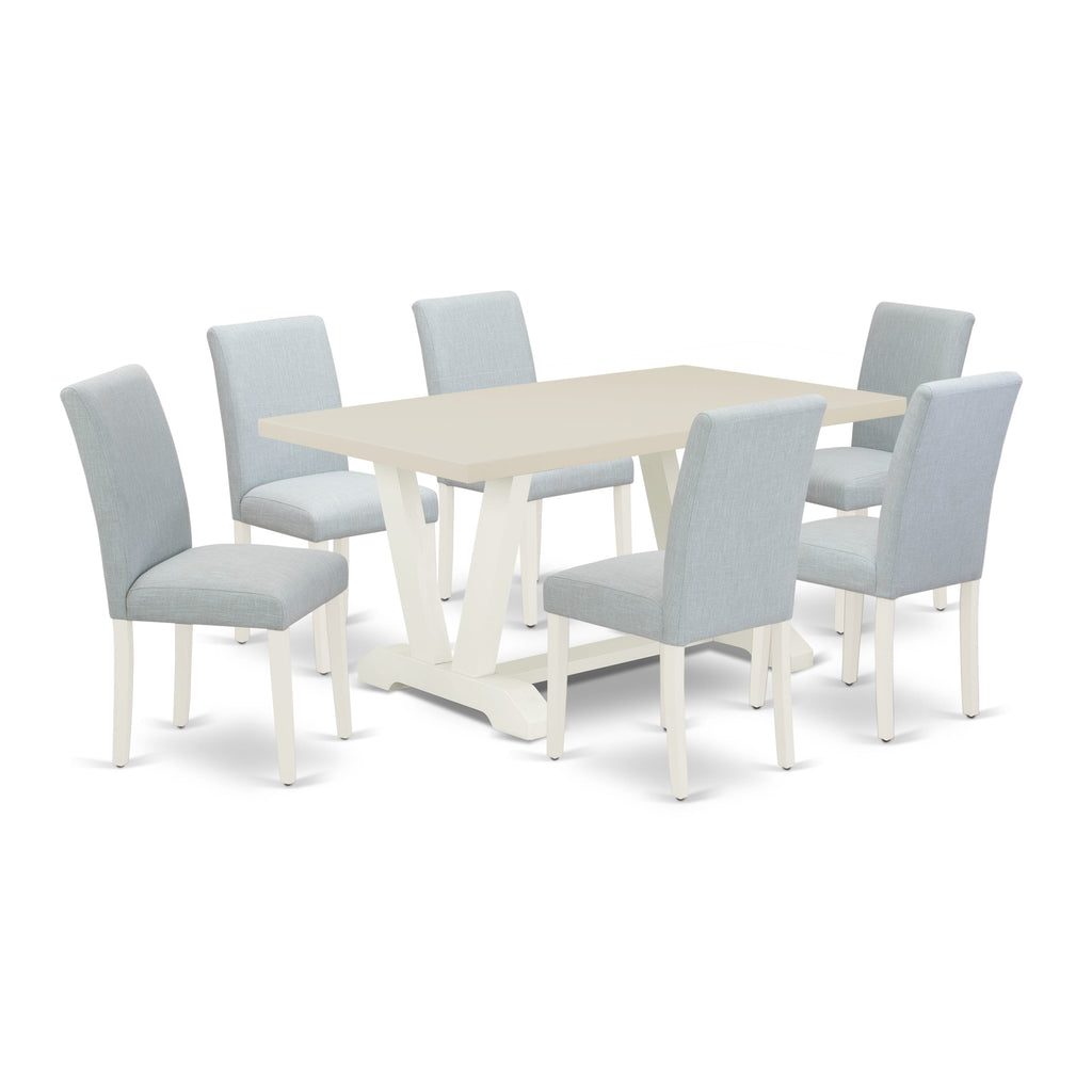 East West Furniture V026AB015-7 7-Piece Dinette Set Includes 6 Modern Chairs with Upholstered Seat and High Back and a Rectangular Wooden Dining Table - Linen White Finish