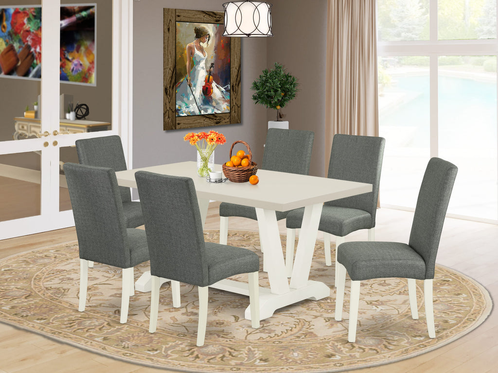 East West Furniture V026DR207-7 - 7-Piece Modern Dining Table Set - 6 Parson Chairs and Small Rectangular Table Hardwood Structure