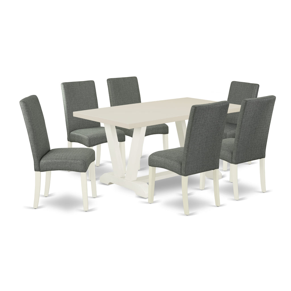 East West Furniture V026DR207-7 - 7-Piece Modern Dining Table Set - 6 Parson Chairs and Small Rectangular Table Hardwood Structure