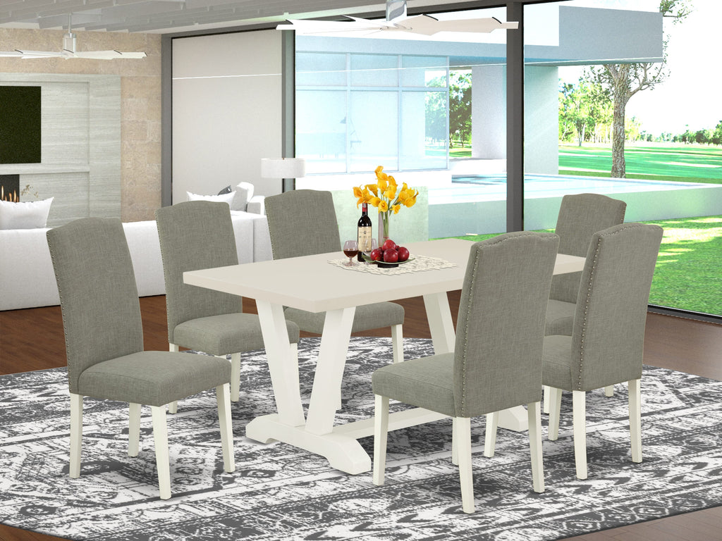 East West Furniture V026EN206-7 - 7-Piece Modern Dining Table Set - 6 Upholstered Dining Chairs and a Rectangular Table Hardwood Frame