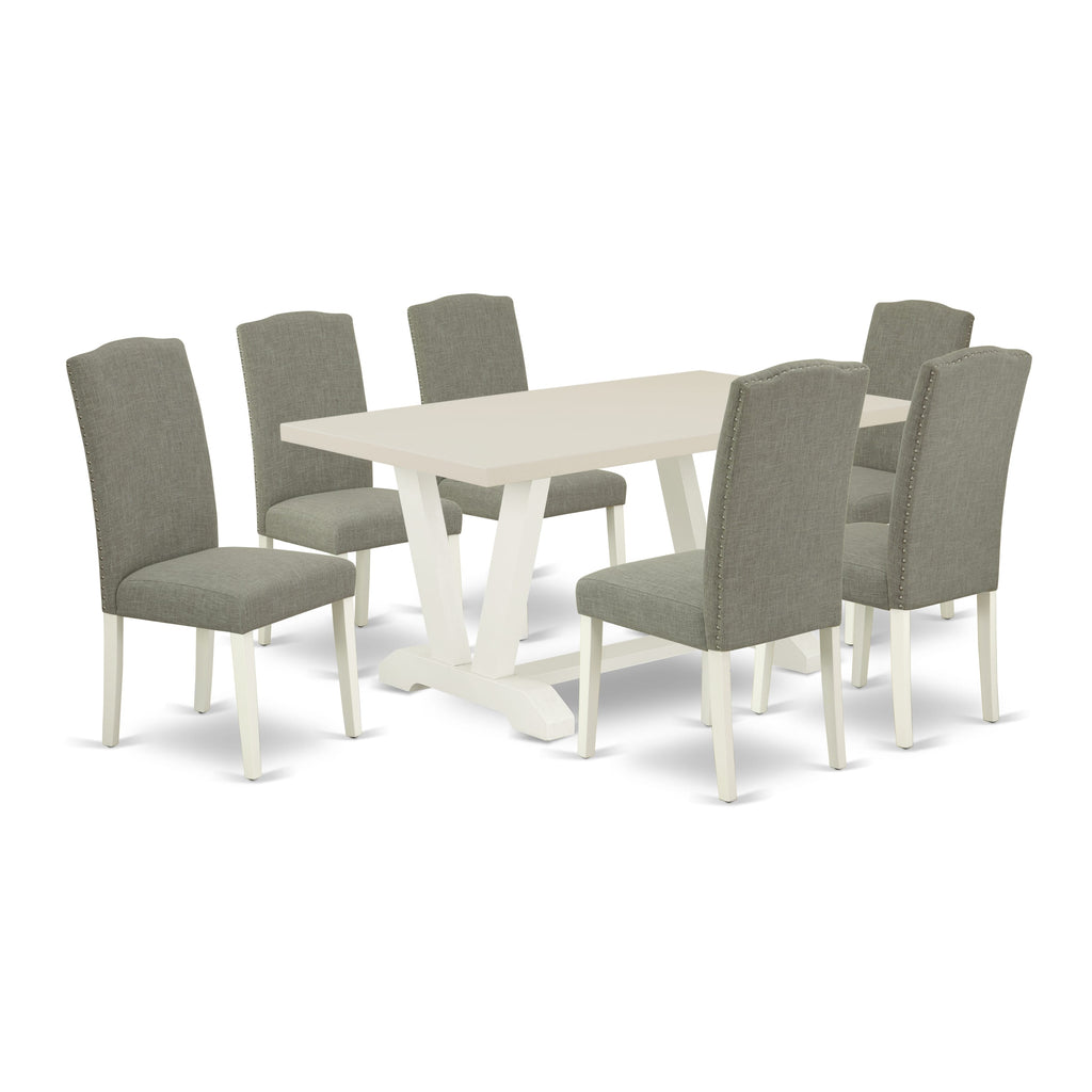 East West Furniture V026EN206-7 - 7-Piece Modern Dining Table Set - 6 Upholstered Dining Chairs and a Rectangular Table Hardwood Frame