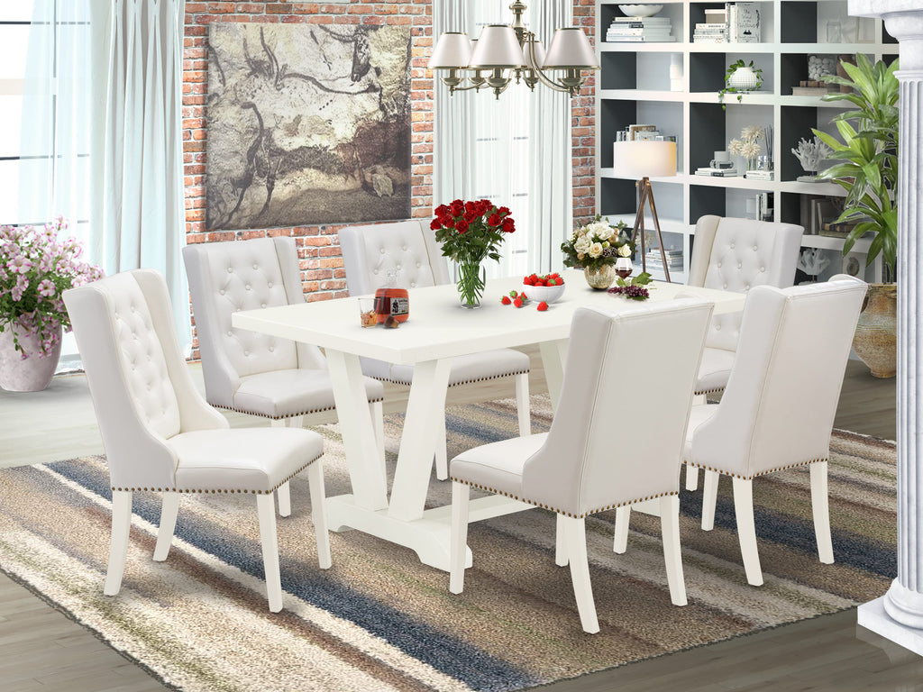 East West Furniture V026FO244-7 7 Piece Dinette Set Consist of a Rectangle Dining Room Table with V-Legs and 6 Light grey Faux Leather Parson Dining Chairs, 36x60 Inch, Multi-Color