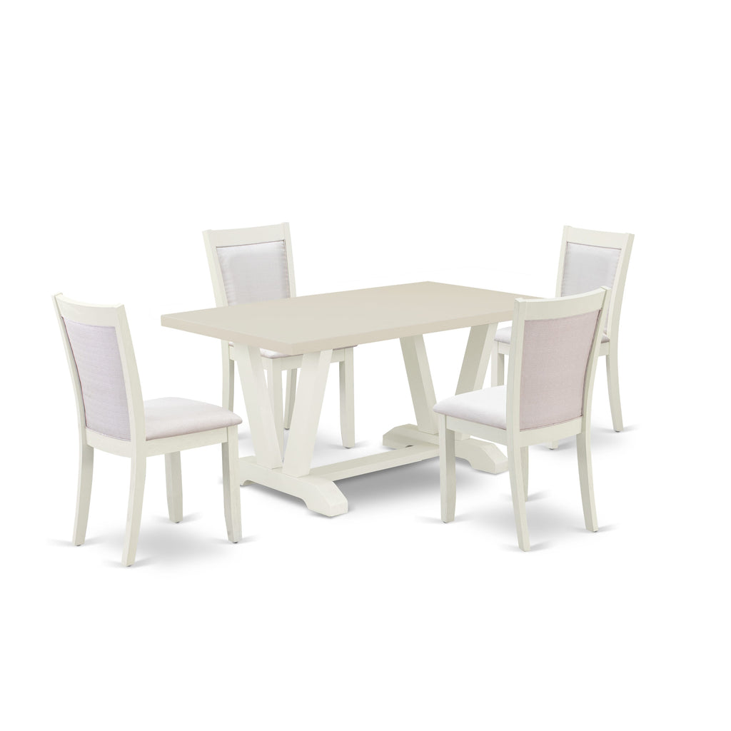 East West Furniture V026MZ001-5 5 Piece Dining Table Set for 4 Includes a Rectangle Kitchen Table with V-Legs and 4 Cream Linen Fabric Upholstered Chairs, 36x60 Inch, Multi-Color