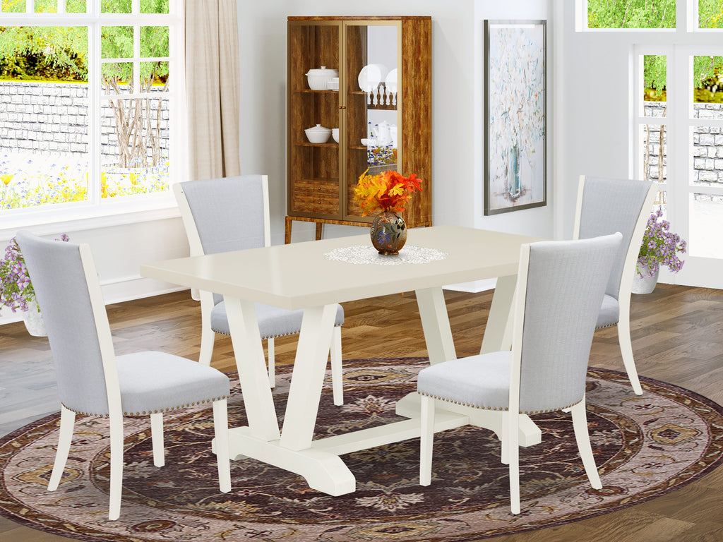 East West Furniture V026VE005-5 5-Piece Kitchen Table Set Consists of 4 Dining Room Chairs with Upholstered Seat and Stylish Back-Rectangular Table - Cement and Wirebrushed Linen White Finish