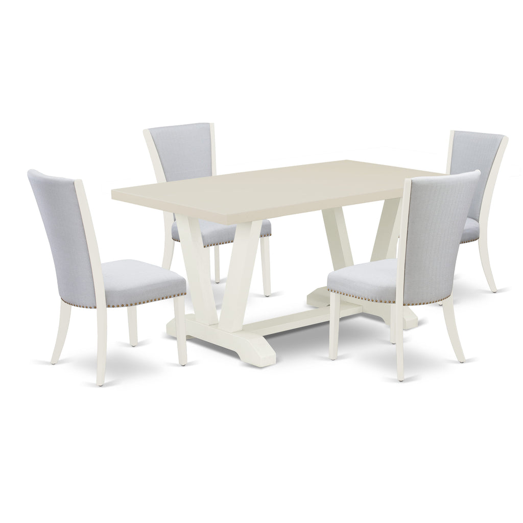 East West Furniture V026VE005-5 5-Piece Kitchen Table Set Consists of 4 Dining Room Chairs with Upholstered Seat and Stylish Back-Rectangular Table - Cement and Wirebrushed Linen White Finish