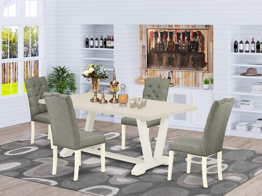 East West Furniture V027EL207-5 5 Piece Kitchen Table Set for 4 Includes a Rectangle Dining Table with V-Legs and 4 Gray Linen Fabric Parson Dining Room Chairs, 40x72 Inch, Multi-Color