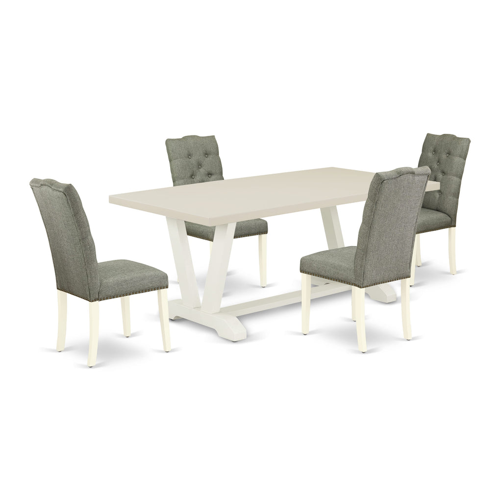 East West Furniture V027EL207-5 5 Piece Kitchen Table Set for 4 Includes a Rectangle Dining Table with V-Legs and 4 Gray Linen Fabric Parson Dining Room Chairs, 40x72 Inch, Multi-Color