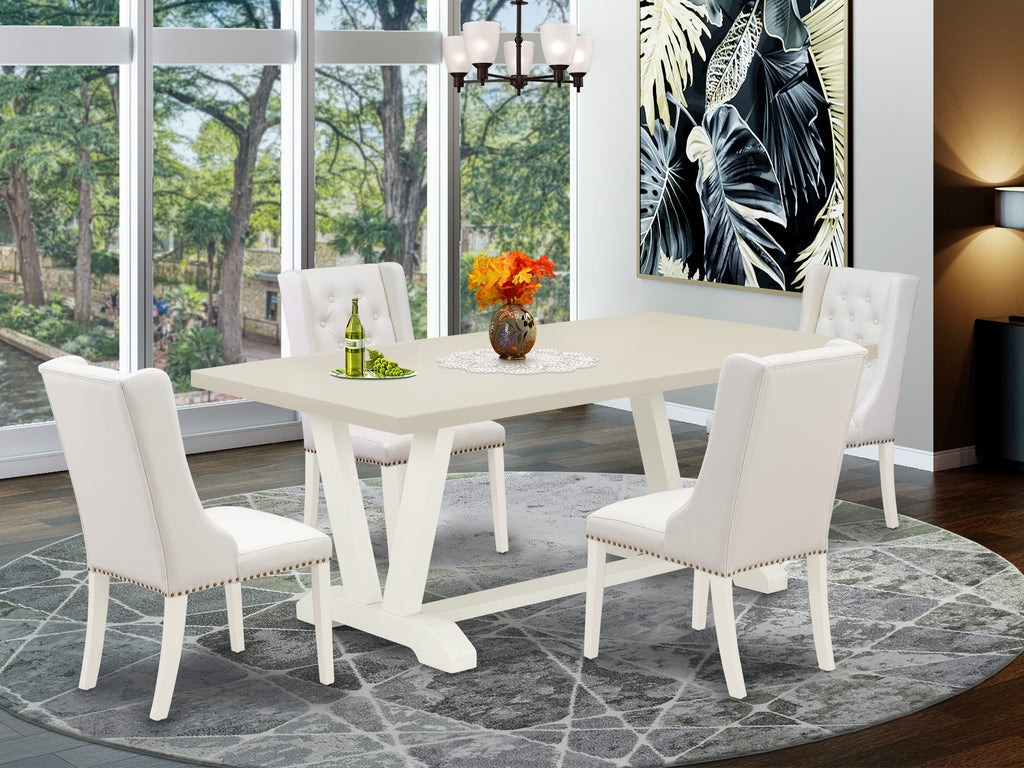 East West Furniture V027FO244-5 5 Piece Modern Dining Table Set Includes a Rectangle Wooden Table with V-Legs and 4 Light grey Faux Leather Parson Dining Chairs, 40x72 Inch, Multi-Color