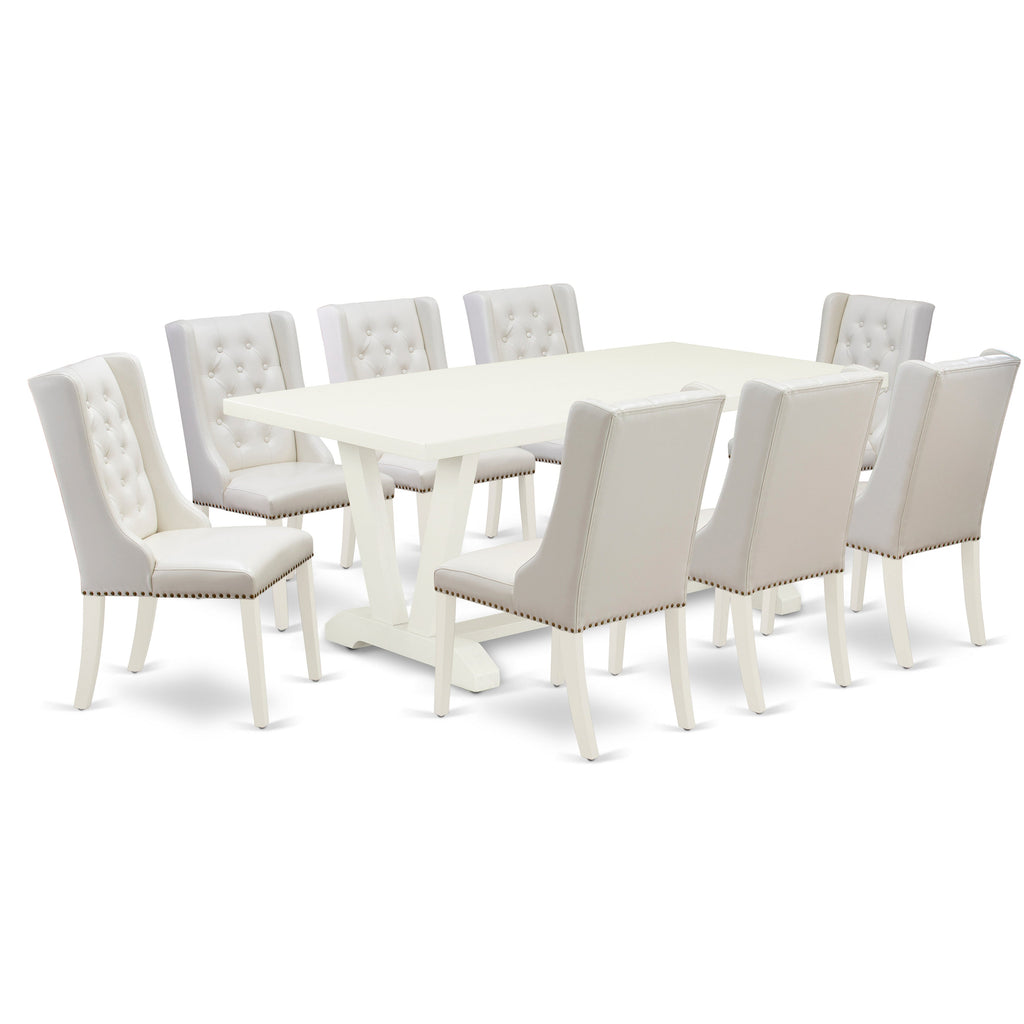 East West Furniture V027FO244-9 9 Piece Dining Set Includes a Rectangle Dining Room Table with V-Legs and 8 Light grey Faux Leather Upholstered Chairs, 40x72 Inch, Multi-Color