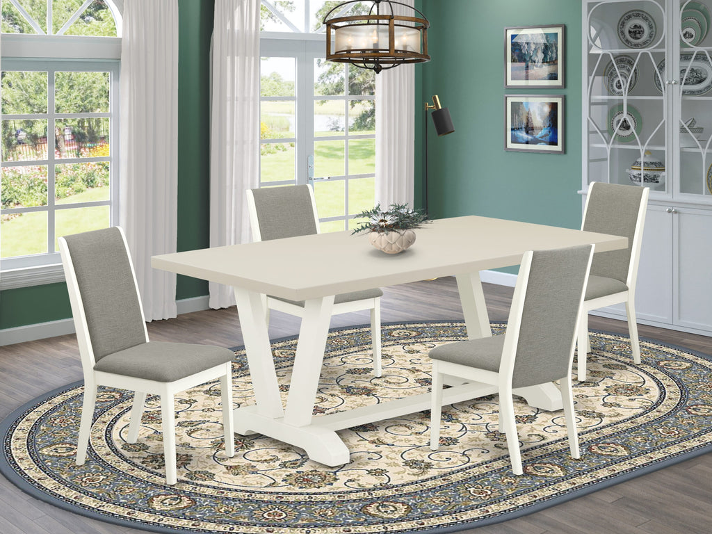 East West Furniture V027LA206-5 5 Piece Kitchen Table & Chairs Set Includes a Rectangle Dining Room Table with V-Legs and 4 Shitake Linen Fabric Parsons Chairs, 40x72 Inch, Multi-Color