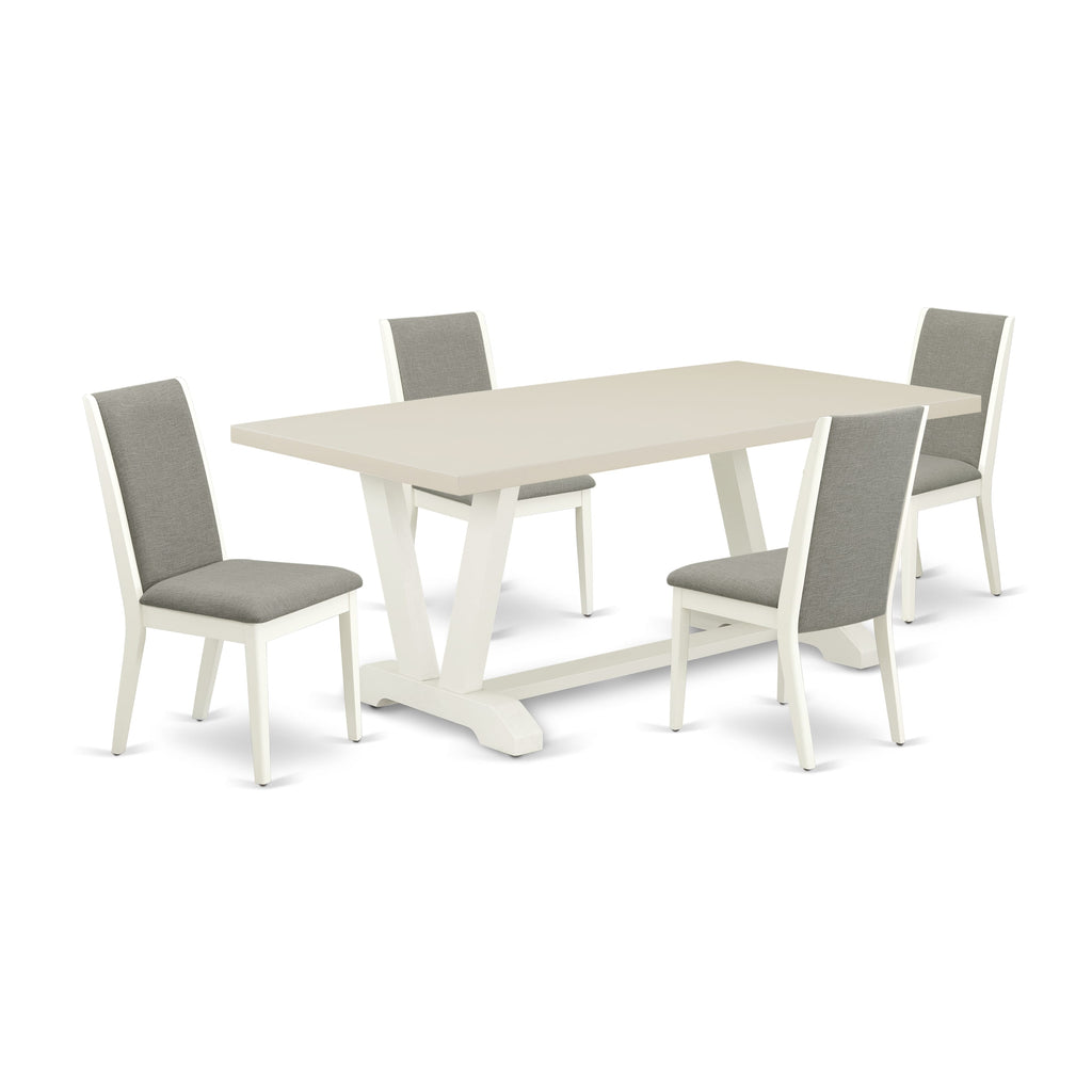 East West Furniture V027LA206-5 5 Piece Kitchen Table & Chairs Set Includes a Rectangle Dining Room Table with V-Legs and 4 Shitake Linen Fabric Parsons Chairs, 40x72 Inch, Multi-Color