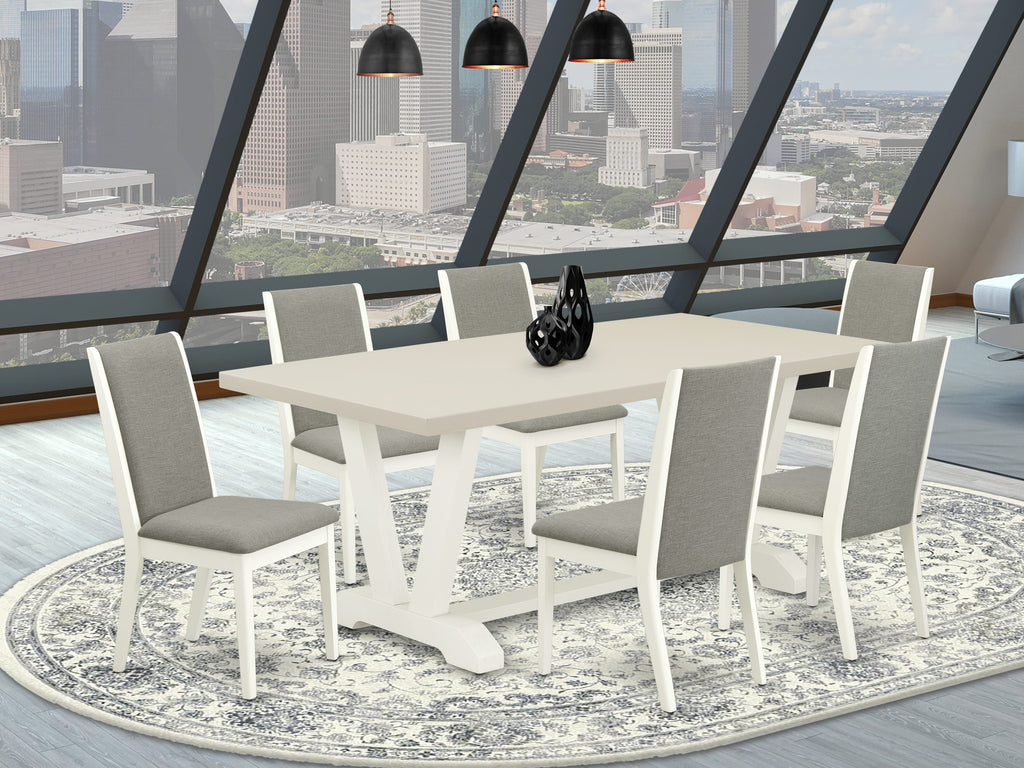 East West Furniture V027LA206-7 7 Piece Kitchen Table & Chairs Set Consist of a Rectangle Dining Room Table with V-Legs and 6 Shitake Linen Fabric Parson Chairs, 40x72 Inch, Multi-Color