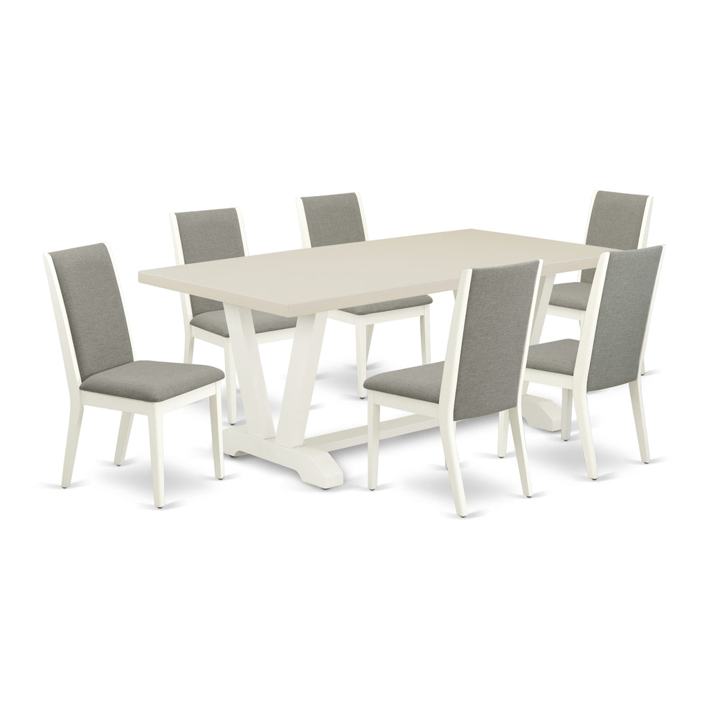 East West Furniture V027LA206-7 7 Piece Kitchen Table & Chairs Set Consist of a Rectangle Dining Room Table with V-Legs and 6 Shitake Linen Fabric Parson Chairs, 40x72 Inch, Multi-Color