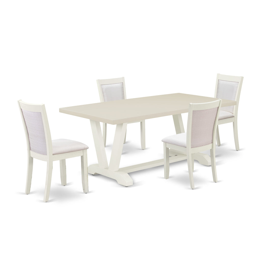 East West Furniture V027MZ001-5 5 Piece Dining Room Furniture Set Includes a Rectangle Dining Table with V-Legs and 4 Cream Linen Fabric Parsons Chairs, 40x72 Inch, Multi-Color
