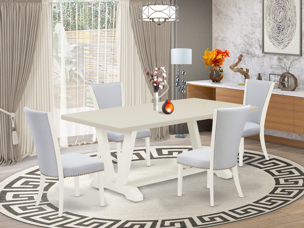 East West Furniture V027VE005-5 5 Piece Dinette Set for 4 Includes a Rectangle Dining Room Table with V-Legs and 4 Grey Linen Fabric Upholstered Parson Chairs, 40x72 Inch, Multi-Color