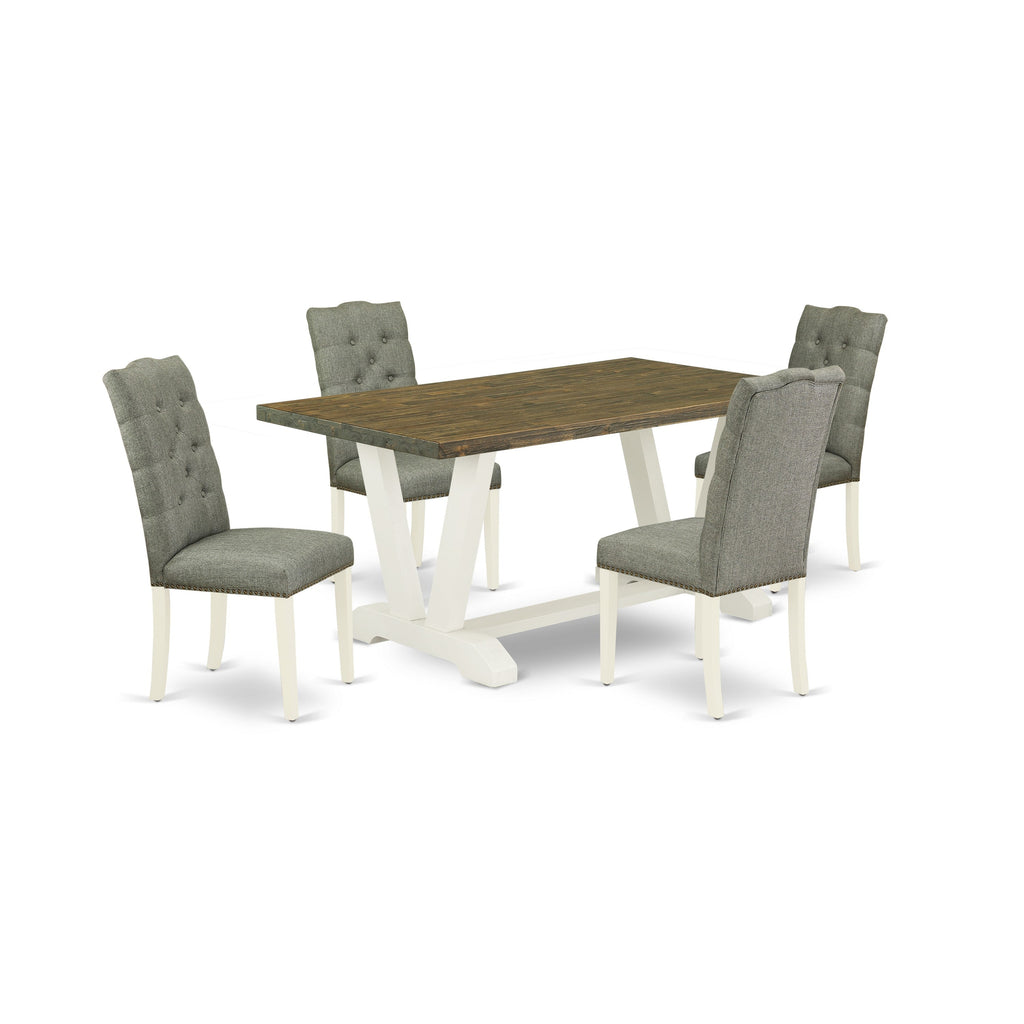 East West Furniture V076EL207-5 5 Piece Dinette Set Includes a Rectangle Dining Room Table with V-Legs and 4 Gray Linen Fabric Upholstered Parson Chairs, 36x60 Inch, Multi-Color