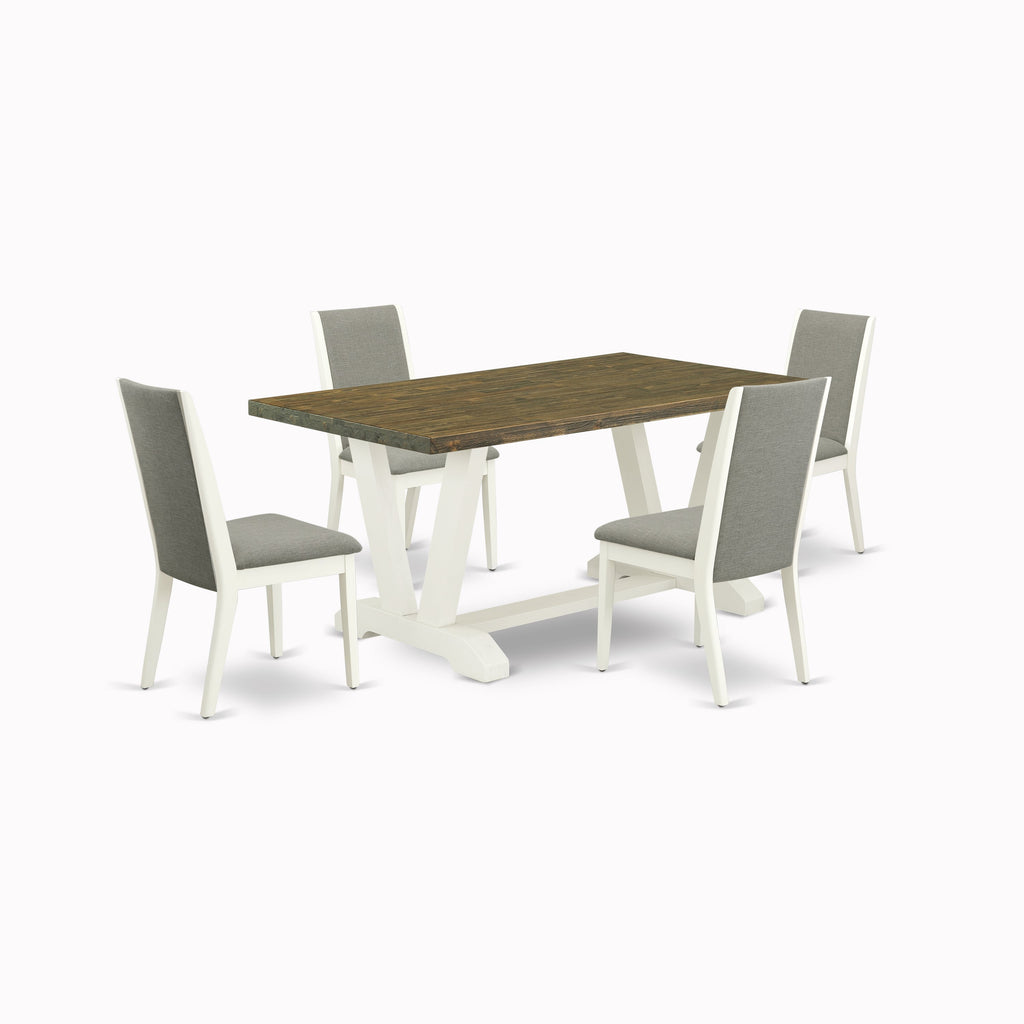 East West Furniture V076LA206-5 5 Piece Dining Room Furniture Set Includes a Rectangle Dining Table with V-Legs and 4 Shitake Linen Fabric Parsons Chairs, 36x60 Inch, Multi-Color