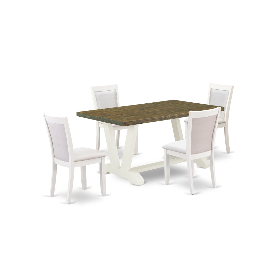 East West Furniture V076MZ001-5 5 Piece Dining Set Includes a Rectangle Dining Room Table with V-Legs and 4 Cream Linen Fabric Upholstered Parson Chairs, 36x60 Inch, Multi-Color