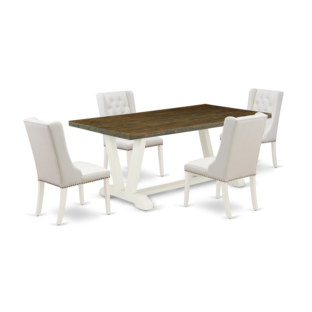 East West Furniture V077FO244-5 5 Piece Modern Dining Table Set Includes a Rectangle Wooden Table with V-Legs and 4 Light grey Faux Leather Upholstered Chairs, 40x72 Inch, Multi-Color