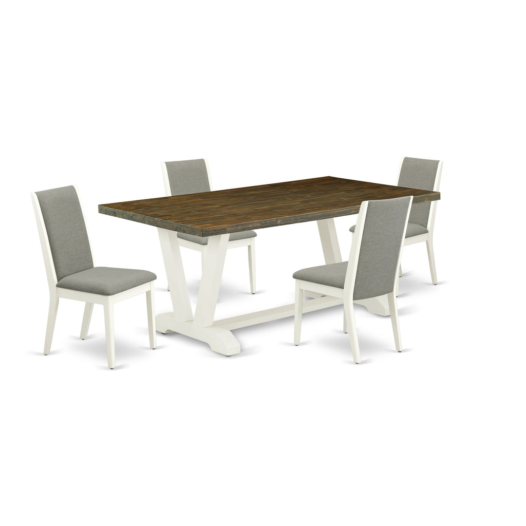 East West Furniture V077LA206-5 5 Piece Dining Table Set for 4 Includes a Rectangle Kitchen Table with V-Legs and 4 Shitake Linen Fabric Upholstered Parson Chairs, 40x72 Inch, Multi-Color