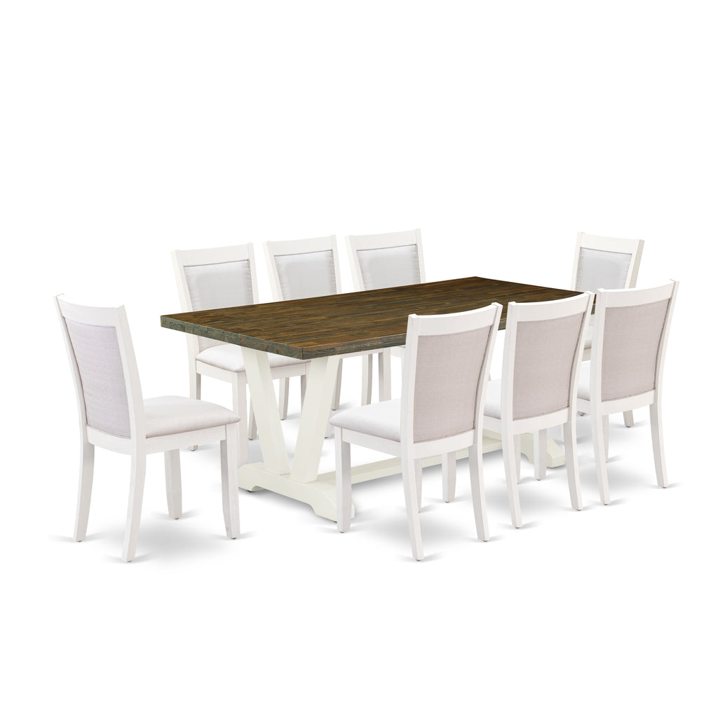East West Furniture V077MZ001-9 9 Piece Modern Dining Table Set Includes a Rectangle Wooden Table with V-Legs and 8 Cream Linen Fabric Parson Dining Chairs, 40x72 Inch, Multi-Color
