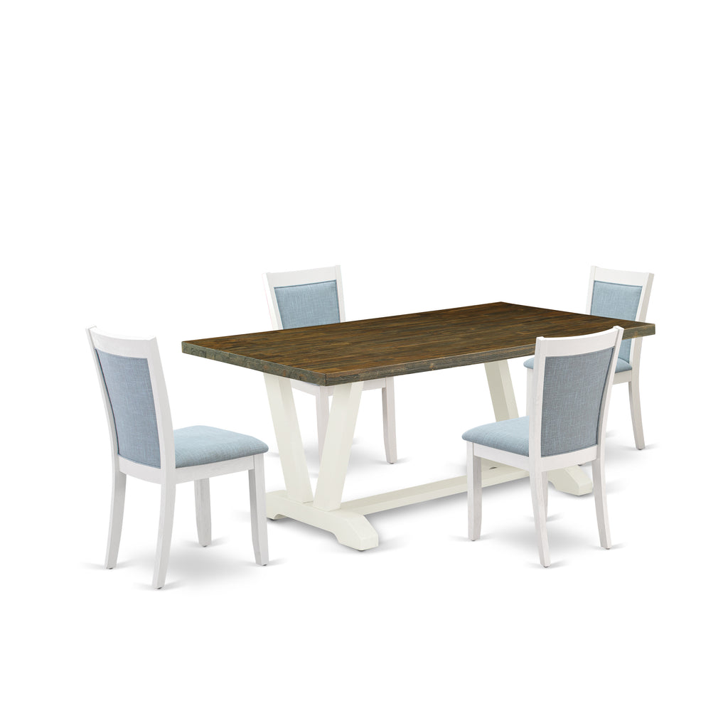 East West Furniture V077MZ015-5 5 Piece Dining Set Includes a Rectangle Dining Room Table with V-Legs and 4 Baby Blue Linen Fabric Upholstered Parson Chairs, 40x72 Inch, Multi-Color