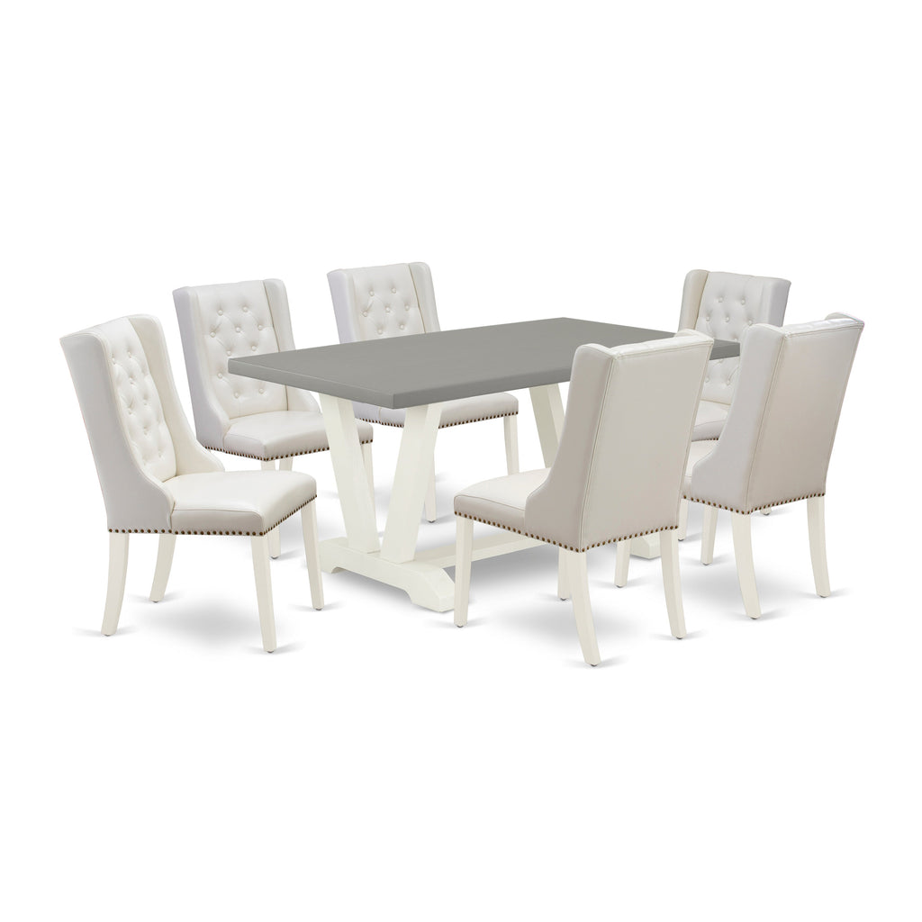 East West Furniture V096FO244-7 7 Piece Dining Table Set Consist of a Rectangle Dining Room Table with V-Legs and 6 Light grey Faux Leather Upholstered Chairs, 36x60 Inch, Multi-Color