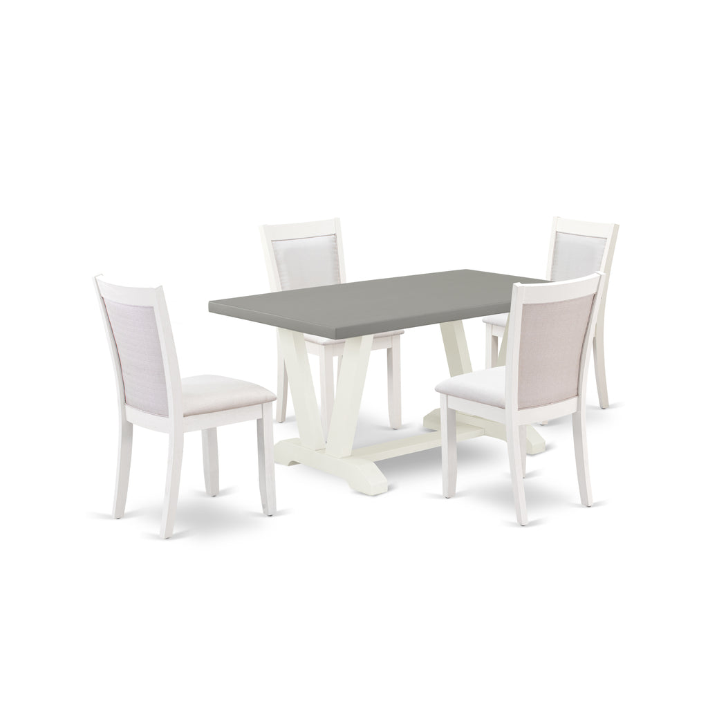 East West Furniture V096MZ001-5 5 Piece Dinette Set for 4 Includes a Rectangle Dining Room Table with V-Legs and 4 Cream Linen Fabric Upholstered Parson Chairs, 36x60 Inch, Multi-Color