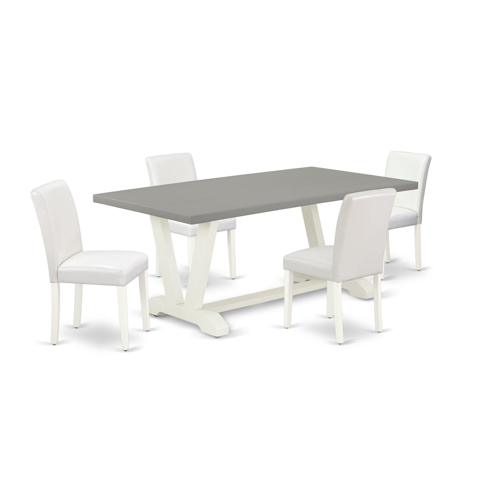 East West Furniture V097AB264-5 5 Piece Kitchen Table & Chairs Set Includes a Rectangle Dining Room Table with V-Legs and 4 White Faux Leather Upholstered Chairs, 40x72 Inch, Multi-Color