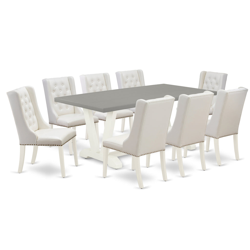 East West Furniture V097FO244-9 9 Piece Kitchen Table Set Includes a Rectangle Dining Table with V-Legs and 8 Light grey Faux Leather Parsons Dining Chairs, 40x72 Inch, Multi-Color