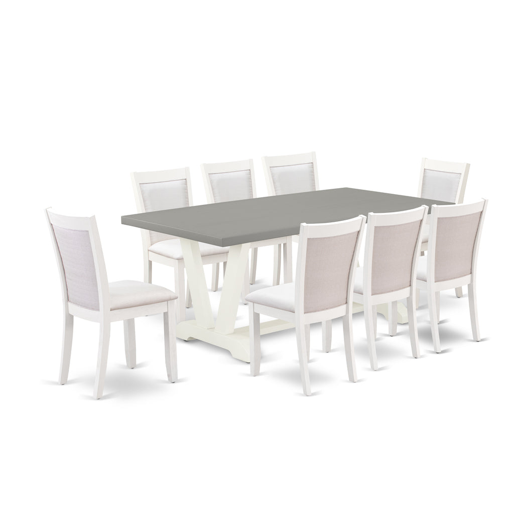 East West Furniture V097MZ001-9 9 Piece Modern Dining Table Set Includes a Rectangle Wooden Table with V-Legs and 8 Cream Linen Fabric Upholstered Parson Chairs, 40x72 Inch, Multi-Color