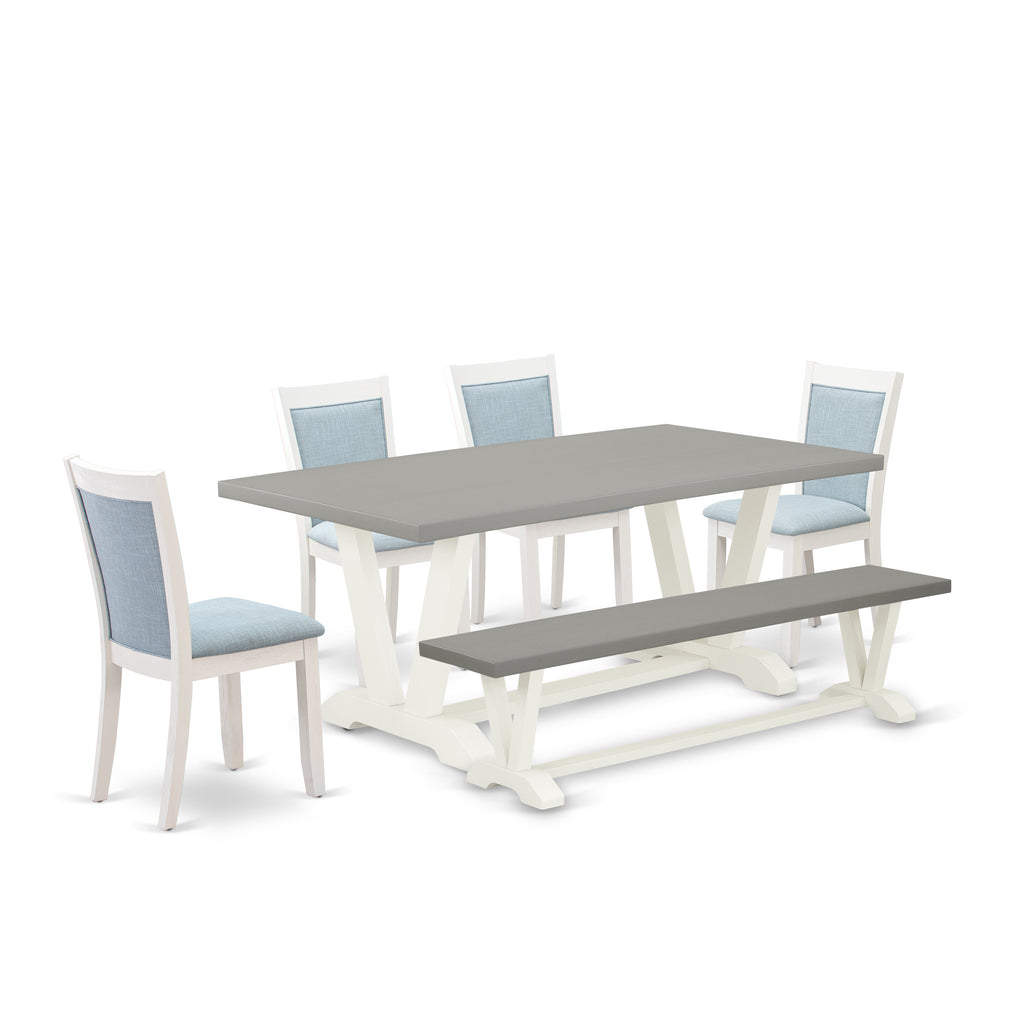 East West Furniture V097MZ015-6 6 Piece Dining Table Set Contains a Rectangle Dining Room Table and 4 Baby Blue Linen Fabric Parson Chairs with a Bench, 40x72 Inch, Multi-Color