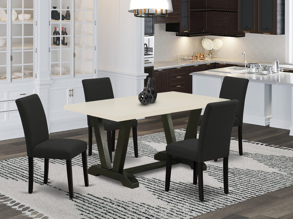 East West Furniture V626AB624-5 5-Pc Kitchen Table Set Includes 4 Upholstered Chairs with Upholstered Seat and High Back and a Rectangular Dinner Table - Black Finish
