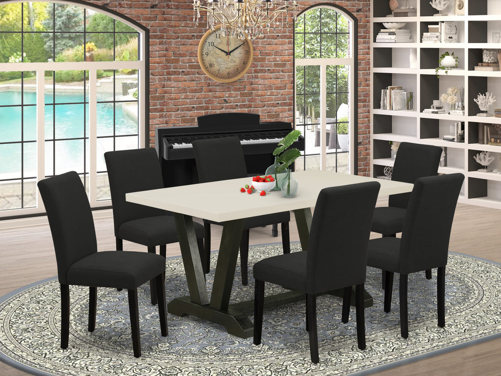 East West Furniture V626AB624-7 7-Piece Dining Set Includes 6 Kitchen Chairs with Upholstered Seat and High Back and a Rectangular Kitchen Table - Black Finish