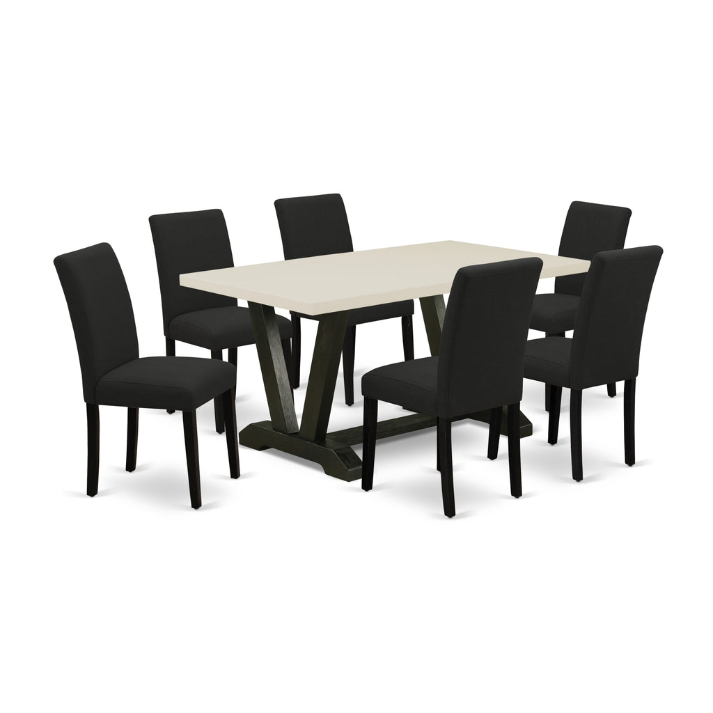 East West Furniture V626AB624-7 7-Piece Dining Set Includes 6 Kitchen Chairs with Upholstered Seat and High Back and a Rectangular Kitchen Table - Black Finish