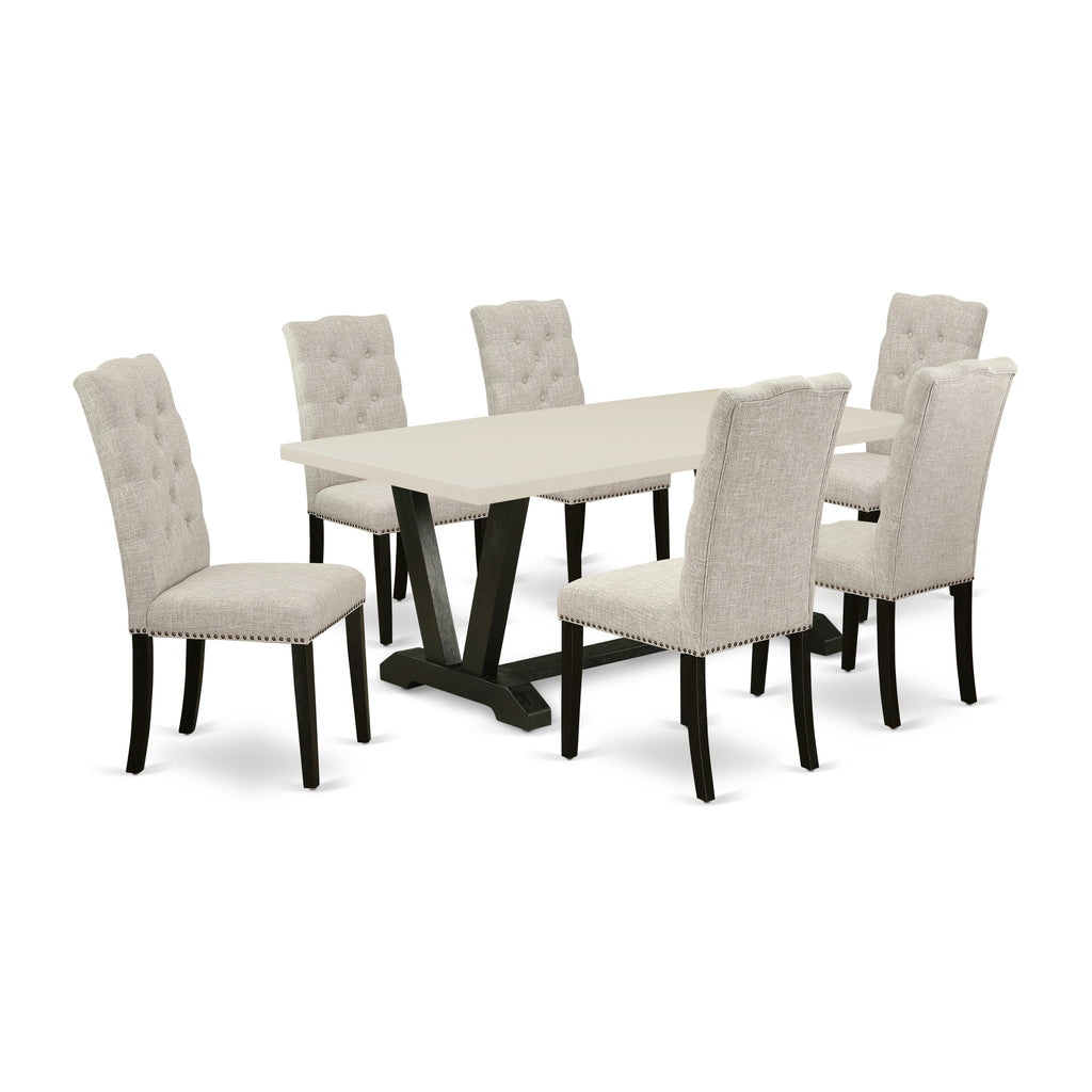 East West Furniture V626EL635-7 - 7-Piece Kitchen Table Set - 6 Kitchen Parson Chairs and Kitchen Dining Table Solid Wood Structure